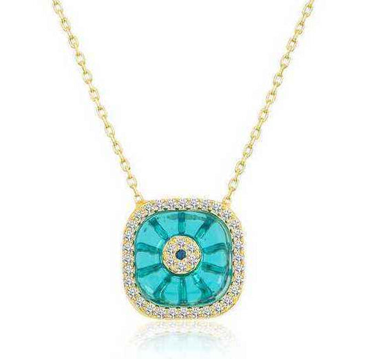 Gold Plated Square Evil Eye Women's Silver Necklace