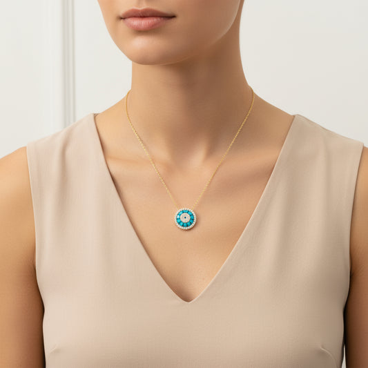 Vergoldete Damen-Silberkette mit bösem Blick