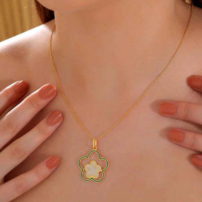 Gold Plated Flower Pattern Women's Silver Necklace