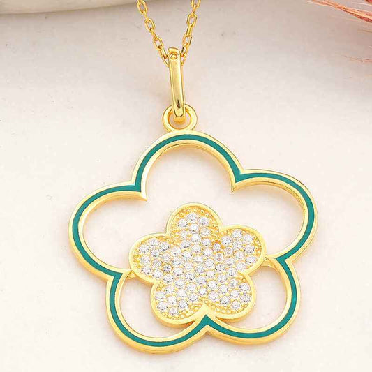 Gold Plated Flower Pattern Women's Silver Necklace