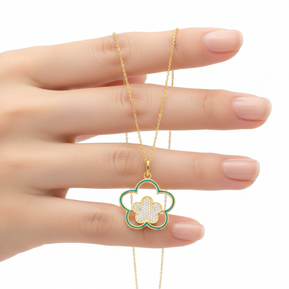 Vergoldete Damen-Silberkette mit Blumenmuster