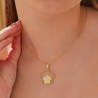 Gold Plated Flower Pattern Women's Silver Necklace