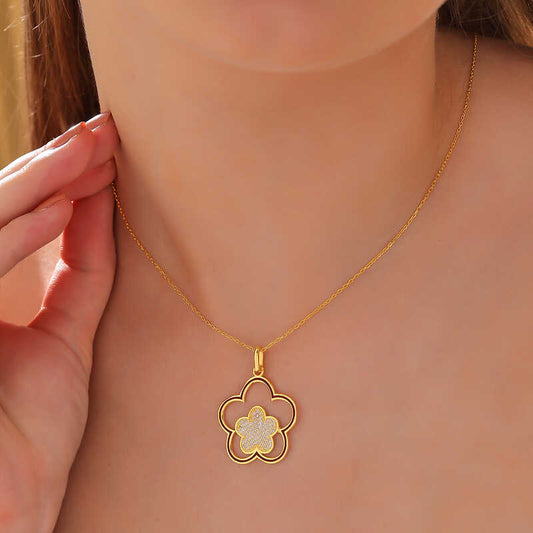 Gold Plated Flower Pattern Women's Silver Necklace