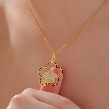 Gold Plated Flower Pattern Women's Silver Necklace