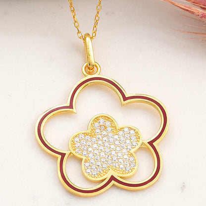 Gold Plated Flower Pattern Women's Silver Necklace