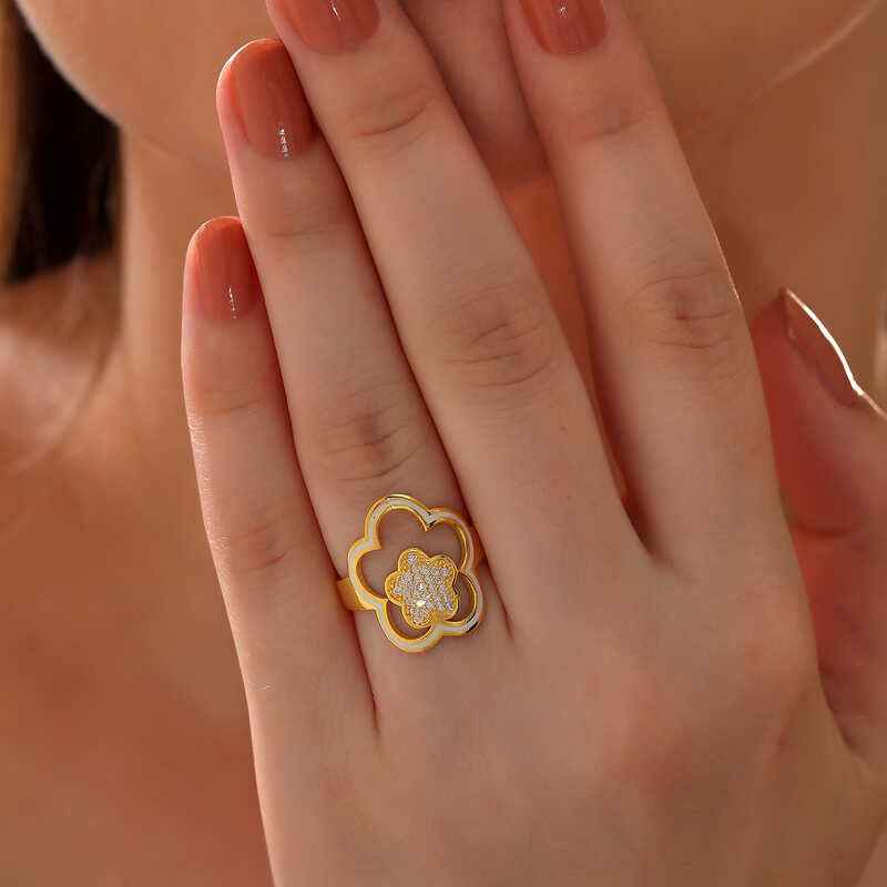 Gold Plated Flower Pattern Women's Silver Ring