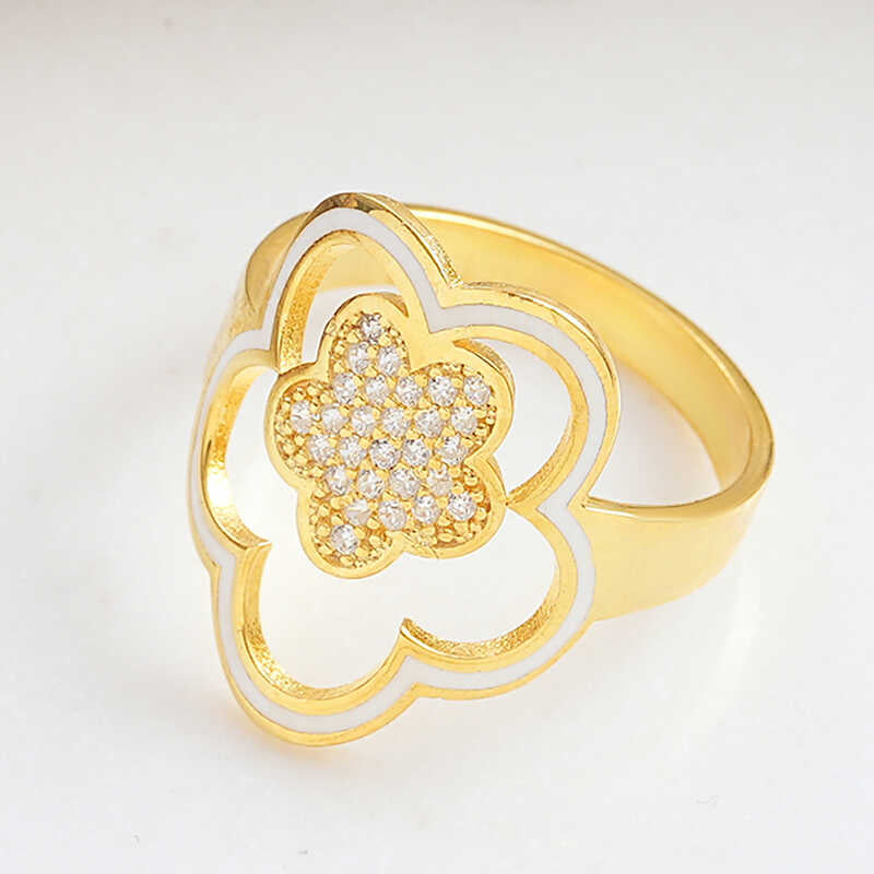 Bague en argent plaqué or à motif floral pour femme