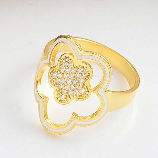 Bague en argent plaqué or à motif floral pour femme