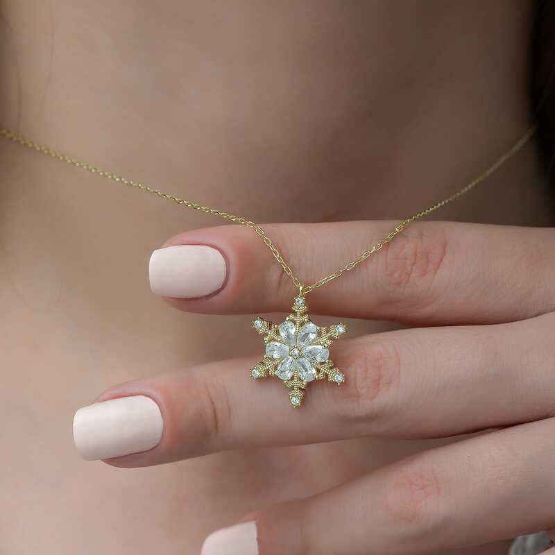 Gold Plated Snow Flower Women's Silver Necklace