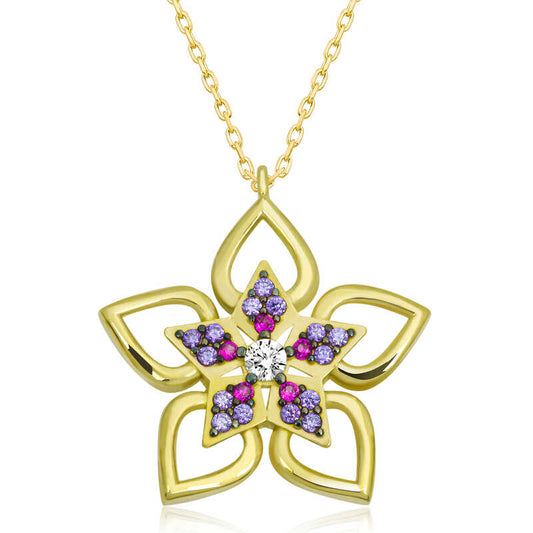 Gold Plated Flower Women's Silver Necklace