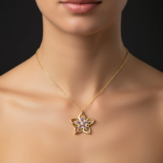 Vergoldete Blume Damen Silber Halskette