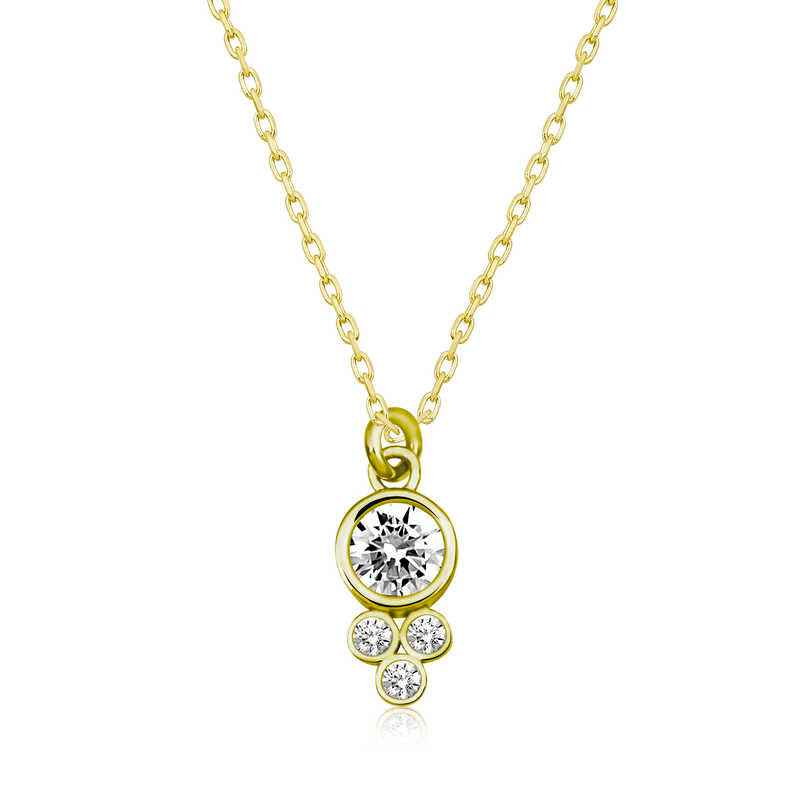 Gold Plated Dewdrop Round Solitaire Women's Silver Necklace