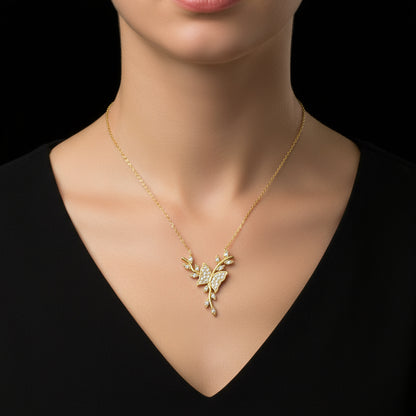 Vergoldete Schmetterling auf Zweig Damen Silber Halskette
