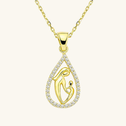 Collier mère-enfant en argent plaqué or avec pendentif goutte