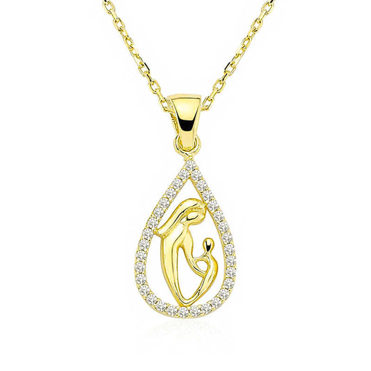 Gold Plated Drop Mother Child Silver Necklace