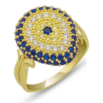 Gold Plated Drop Evil Eye Women's Silver Ring