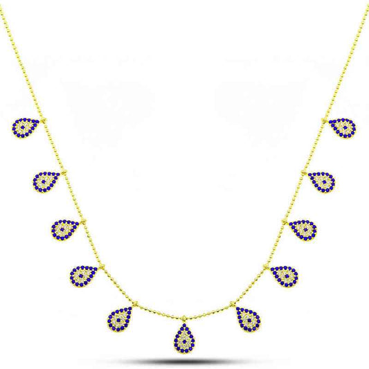 Gold Plated Drop Evil Eye Luck Women's Silver Necklace