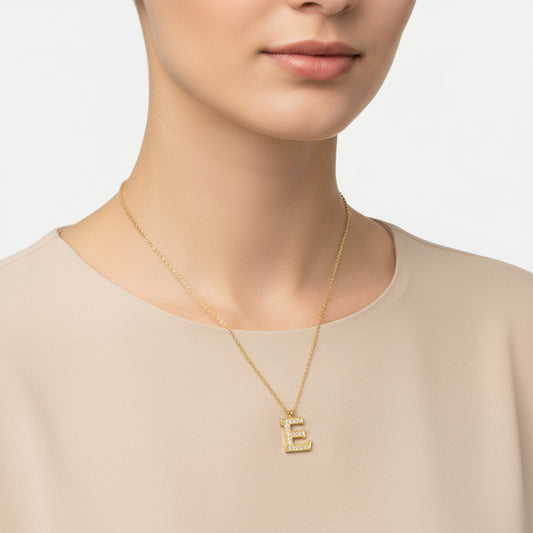 Gold Plated E Letter Women's Silver Necklace