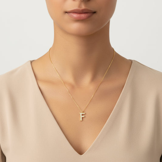 Gold Plated F Letter Women's Silver Necklace