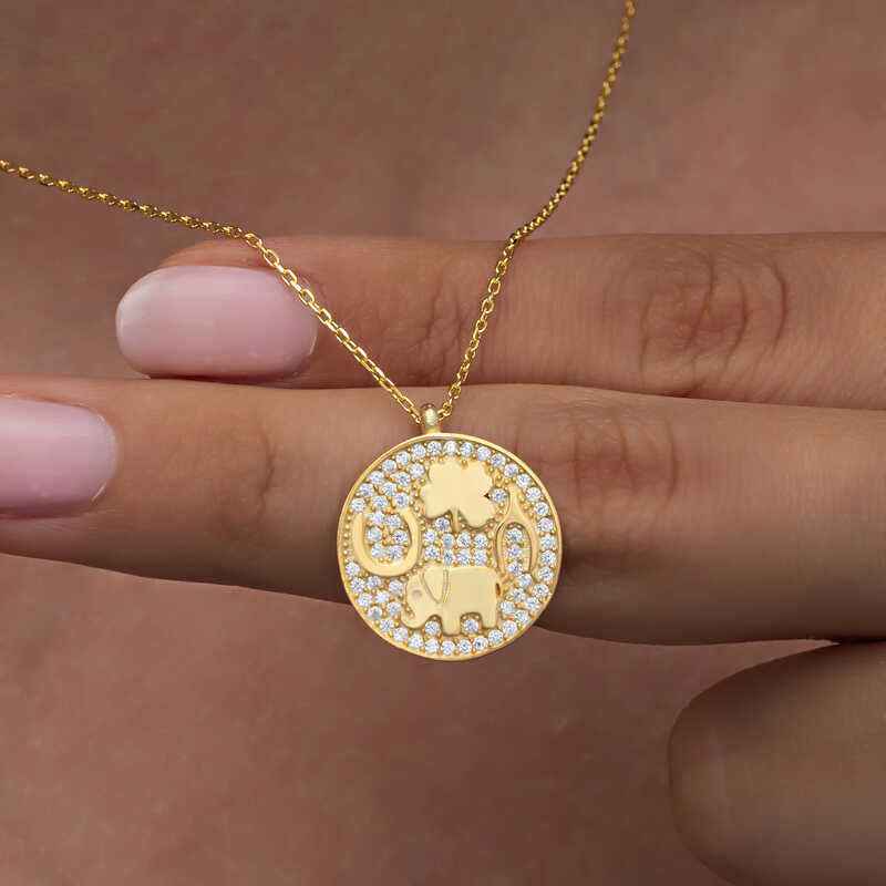 Gold Plated Elephant Motif Luck Women's Silver Necklace