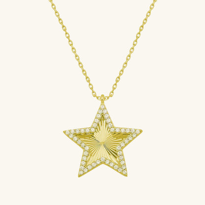 Gold Plated Frill Pattern Star Women's Silver Necklace