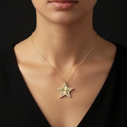 Gold Plated Frill Pattern Star Women's Silver Necklace