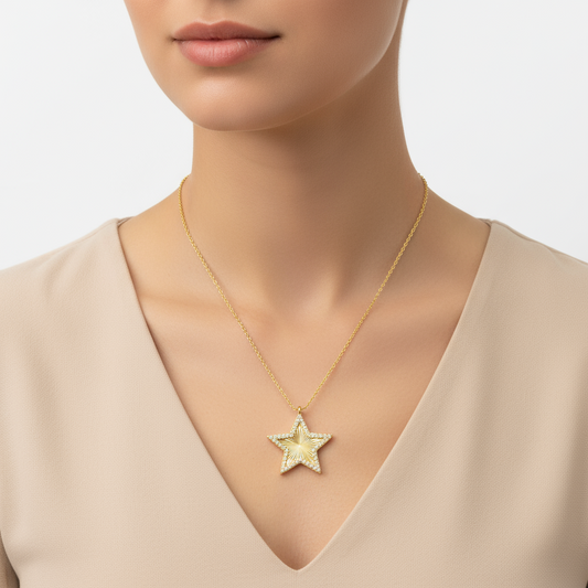 Vergoldete Rüschenmuster Stern Damen Silber Halskette