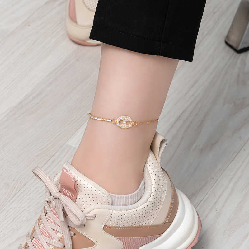 Bracelet de cheville en argent plaqué or pour femme avec figurine de marin