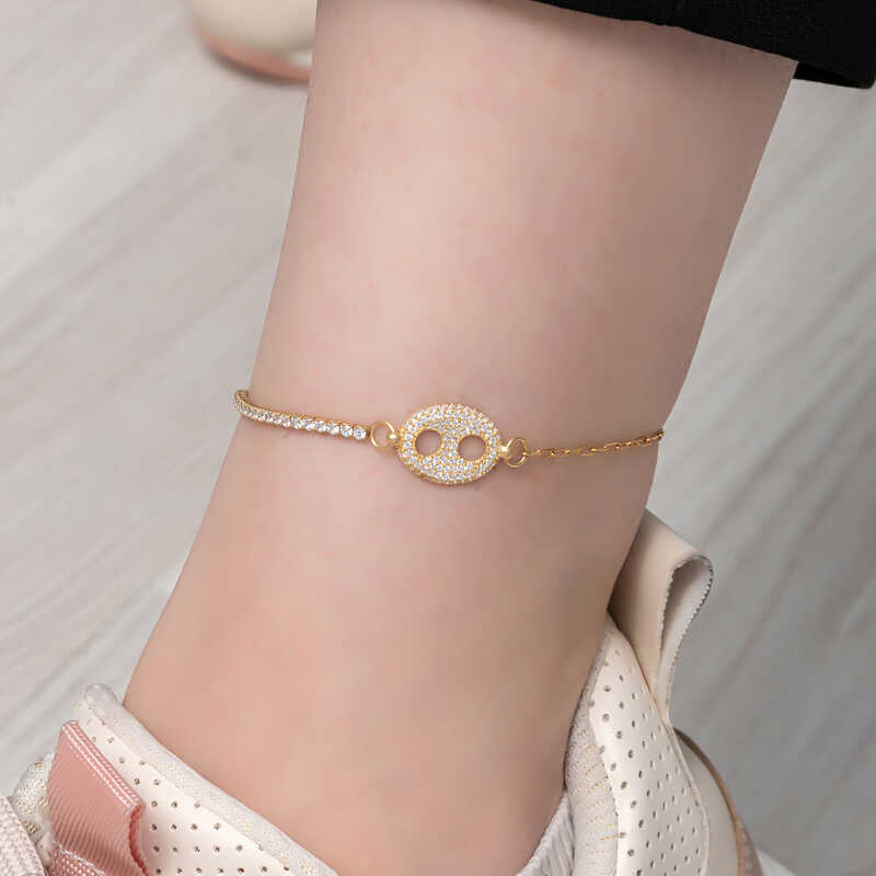 Bracelet de cheville en argent plaqué or pour femme avec figurine de marin