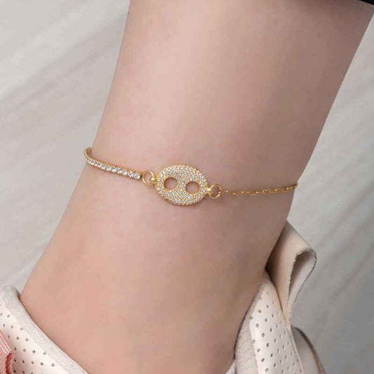 Gold Plated Sailor Figure Women's Silver Anklet