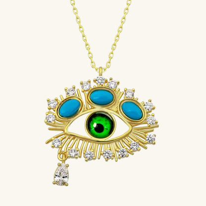 Gold Plated Teardrop Protective Gaze Silver Pendant