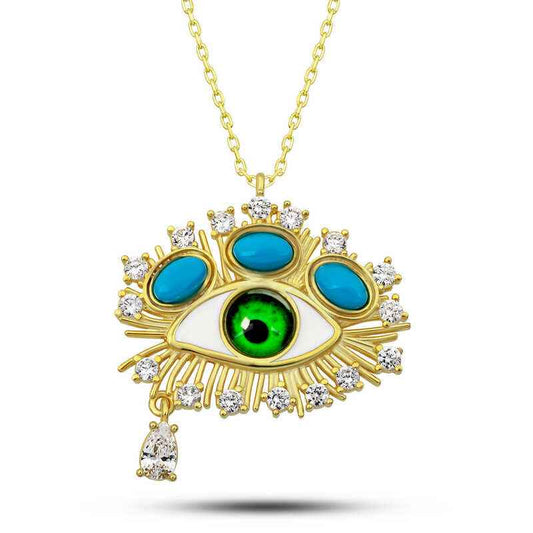 Gold Plated Teardrop Protective Gaze Silver Pendant