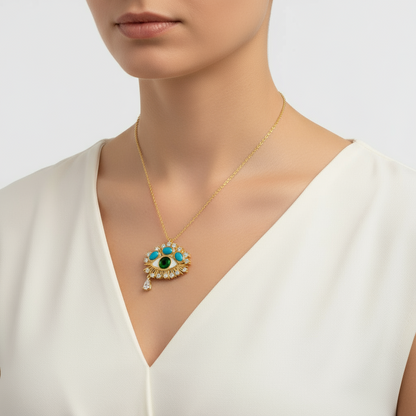 Vergoldete Tropfen-Schutzblick-Silberkette