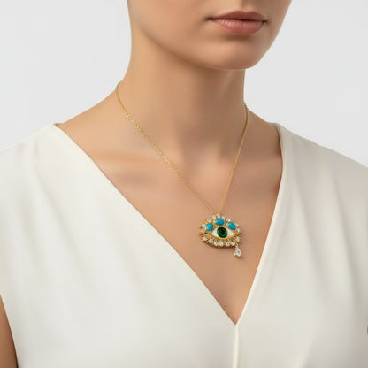 Vergoldete Tropfen-Schutzblick-Silberkette