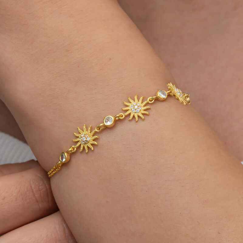 Gold Plated Sun Women's Silver Bracelet
