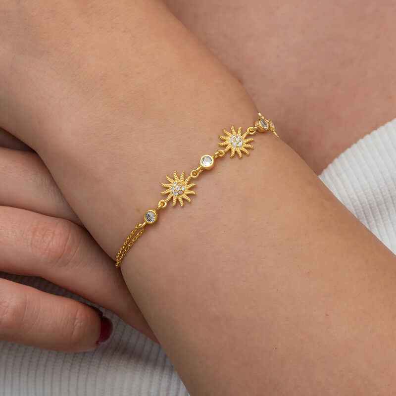 Gold Plated Sun Women's Silver Bracelet