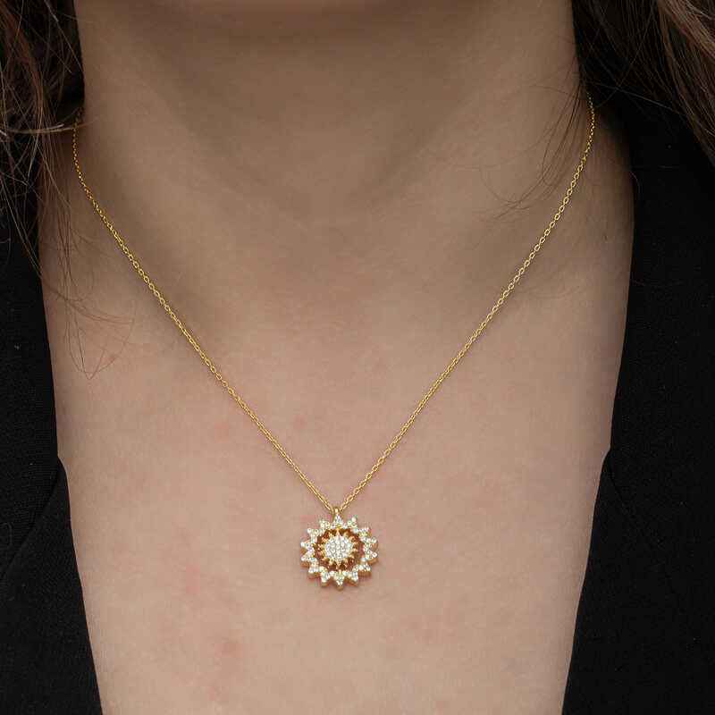 Gold Plated Sun Women's Silver Necklace