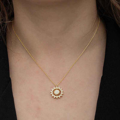 Gold Plated Sun Women's Silver Necklace