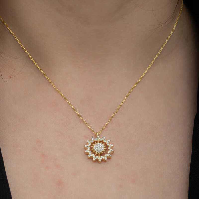 Gold Plated Sun Women's Silver Necklace