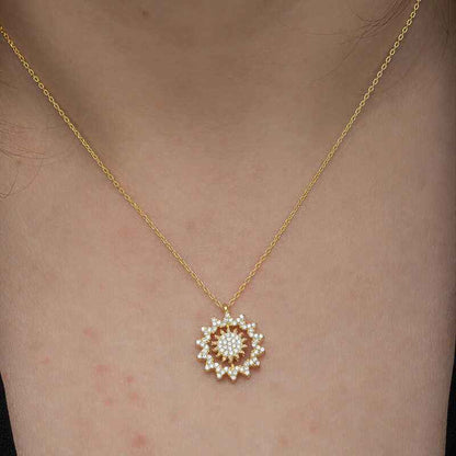 Gold Plated Sun Women's Silver Necklace