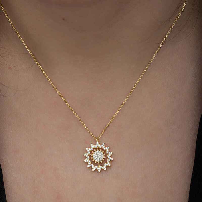 Gold Plated Sun Women's Silver Necklace