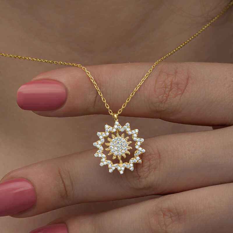 Gold Plated Sun Women's Silver Necklace