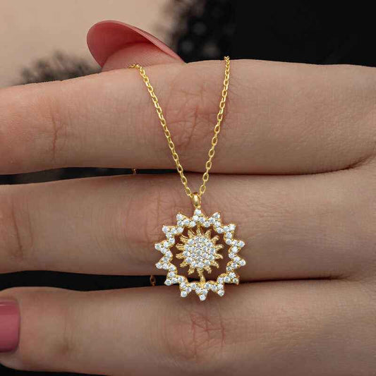 Gold Plated Sun Women's Silver Necklace
