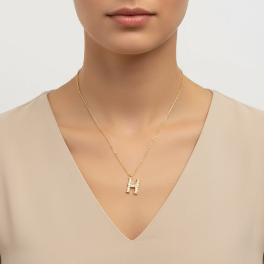 Gold Plated H Letter Women's Silver Necklace
