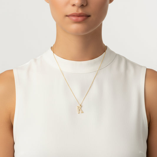 Gold Plated K Letter Women's Silver Necklace