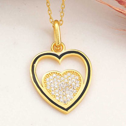 Gold Plated Heart Women's Silver Necklace