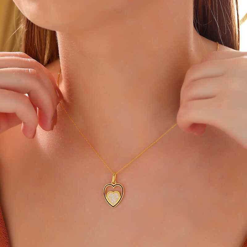 Gold Plated Heart Women's Silver Necklace