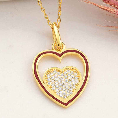 Gold Plated Heart Women's Silver Necklace