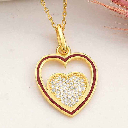 Gold Plated Heart Women's Silver Necklace