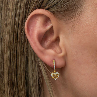 Gold Plated Heart Ribbon Dangle Women's Silver Earrings